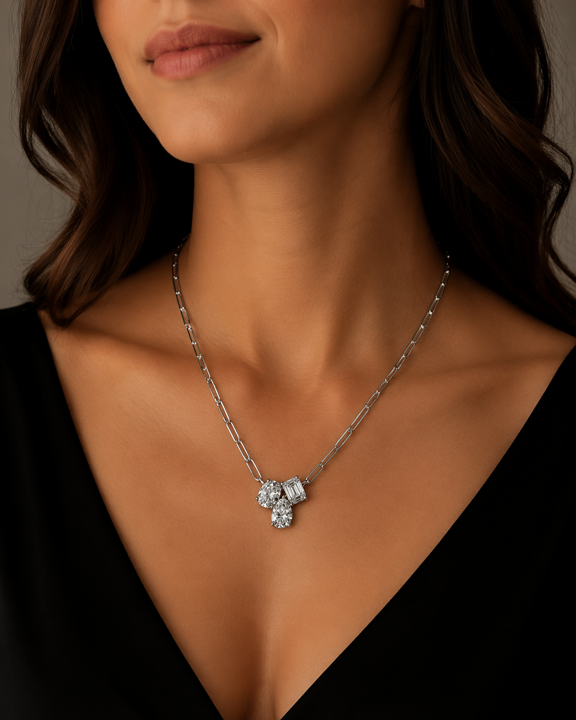 Three Diamond Pendant Necklace